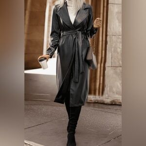 Lapel Collar Tie Waist Long Sleeve Trench Coat